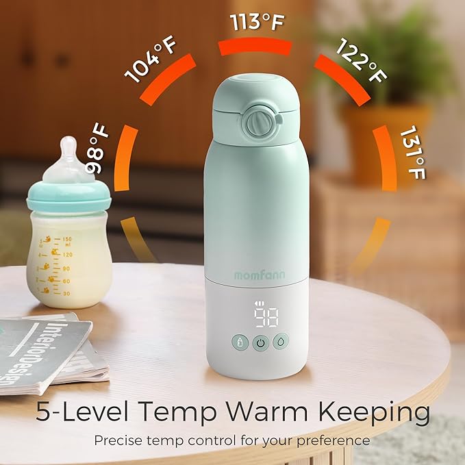 Portable Bottle Warmer for Travel, Dual Heating Modes for Breastmilk & Water, Portable Bottle Milk Warmer with Fast Heating & Long Battery Life, 10 Ounces Large Capacity (Green)