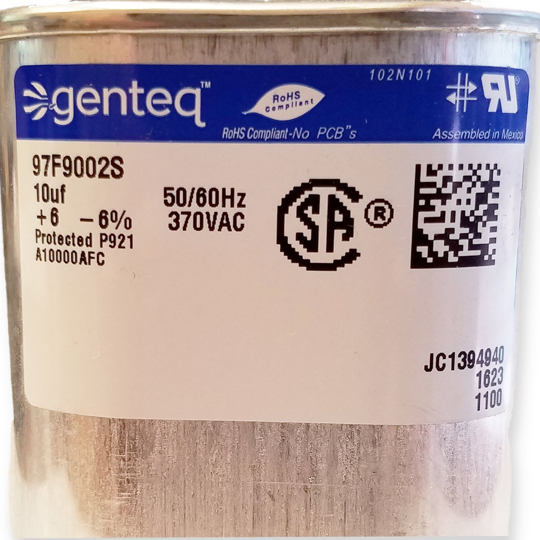 Genteq Capacitor 10 UF MFD 370V 97F9002, 97F9002s (Replaces Old GE# 97F9002BZ3, Z97F9002, 27L669), 10 MFD at 370V, Oval