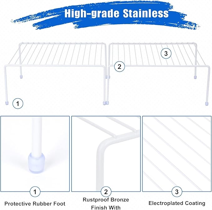 Medium (13.1 x 10.2 Inch) Cabinet Storage Shelf Rack, Shelves,Kitchen Counter and Cabinet Shelf, Storage Rack Organizer for Kitchen, Fridge, Cabinet, Bathroom Cupboard& Pantry (6, White)