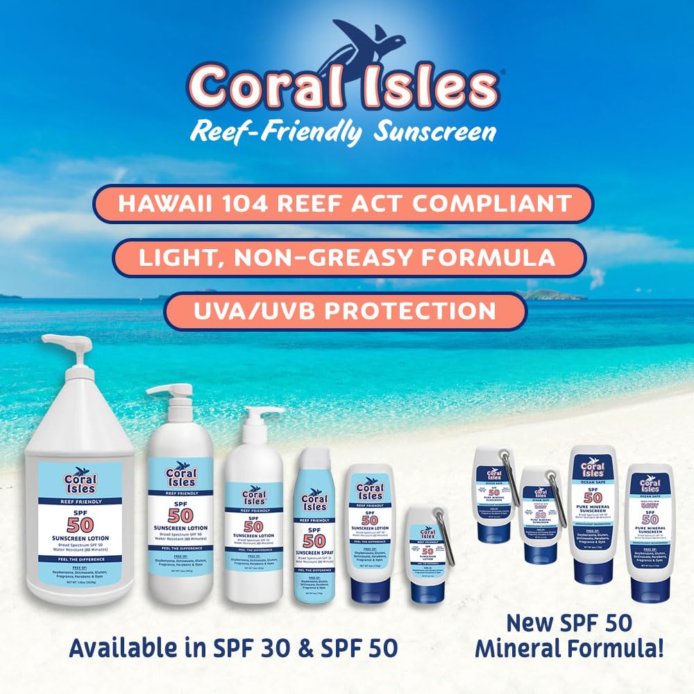 Coral Isles SPF 50 Sunscreen Spray - Hawaii Compliant as Reef Safe - Oxybenzone & Octinoxate Free - Broad Spectrum - Water Resis