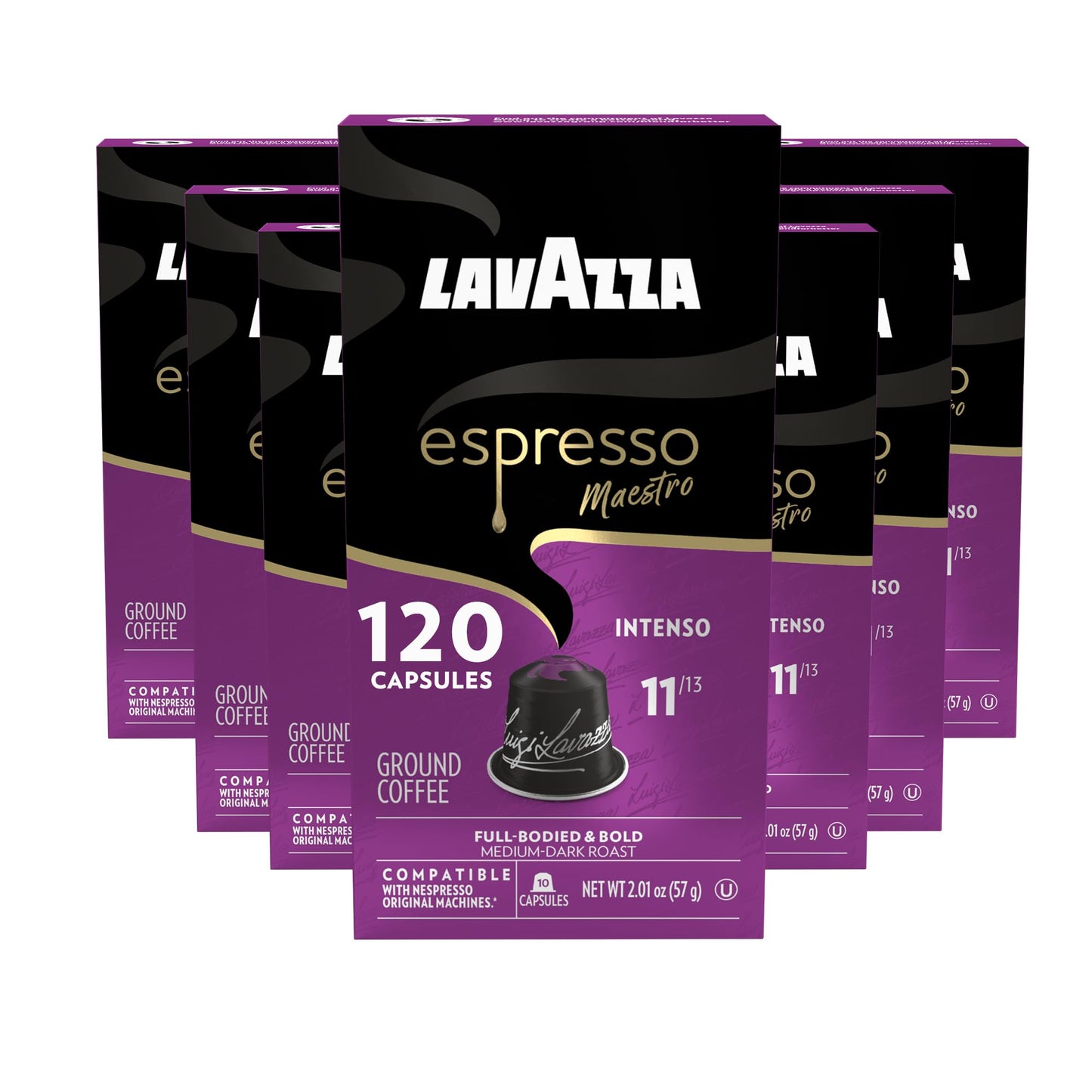 Lavazza Espresso Maestro Intenso Aluminum Capsules Compatible with Nespresso* Original Machines Medium-Dark Espresso Roast Arabica and Robusta (120 Capsules)