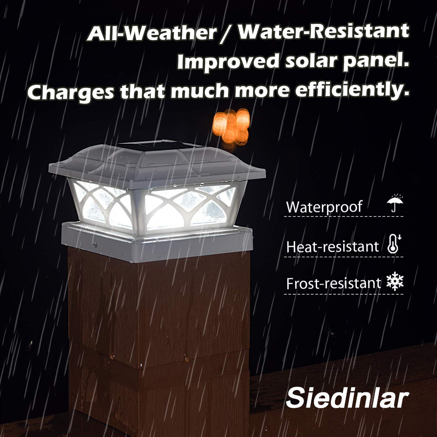 SIEDiNLAR Solar Post Cap Lights, 8 LEDs, 2 Color Modes, Glass, 6 Pack, White, Model SD012W-6PK