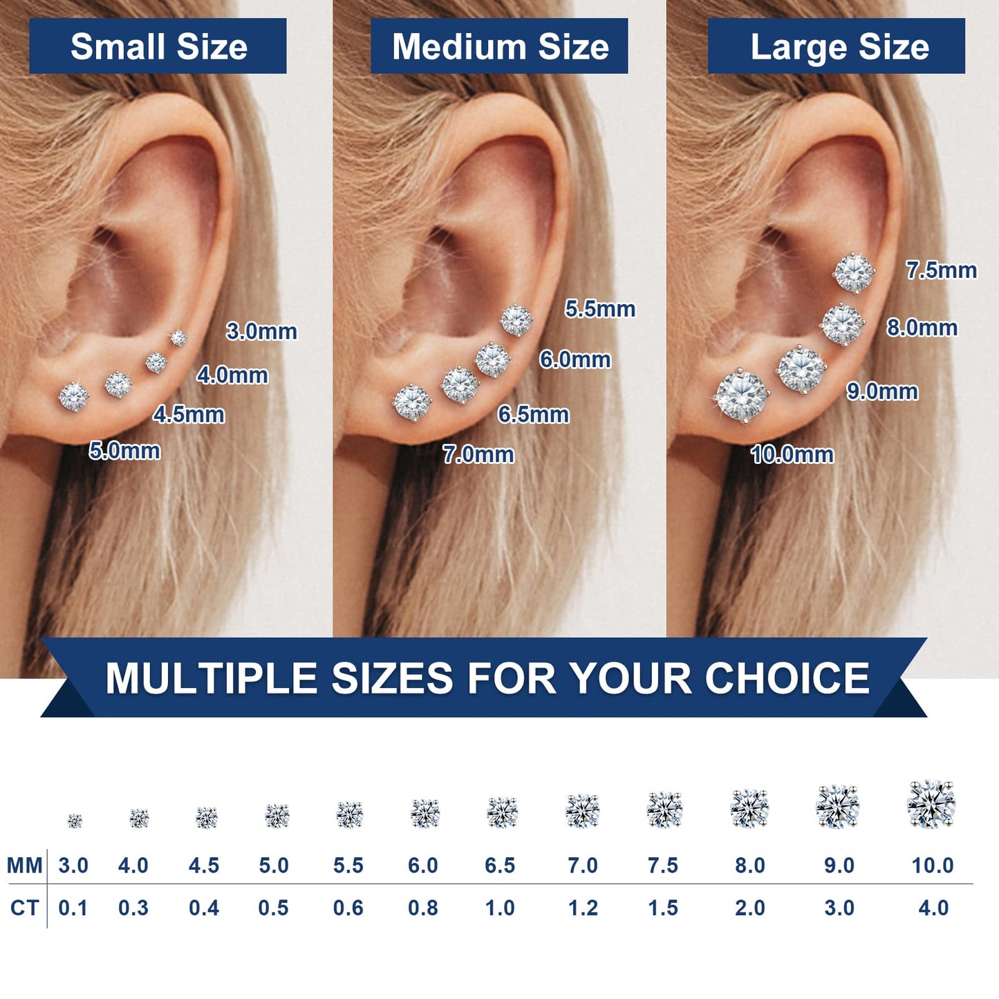 Moissanite Stud Earrings,0.2-4ct/Pair D Color VVS1 Clarity Brilliant Lab Created Diamond Moissanite Earrings w/ Screw Back, Bras