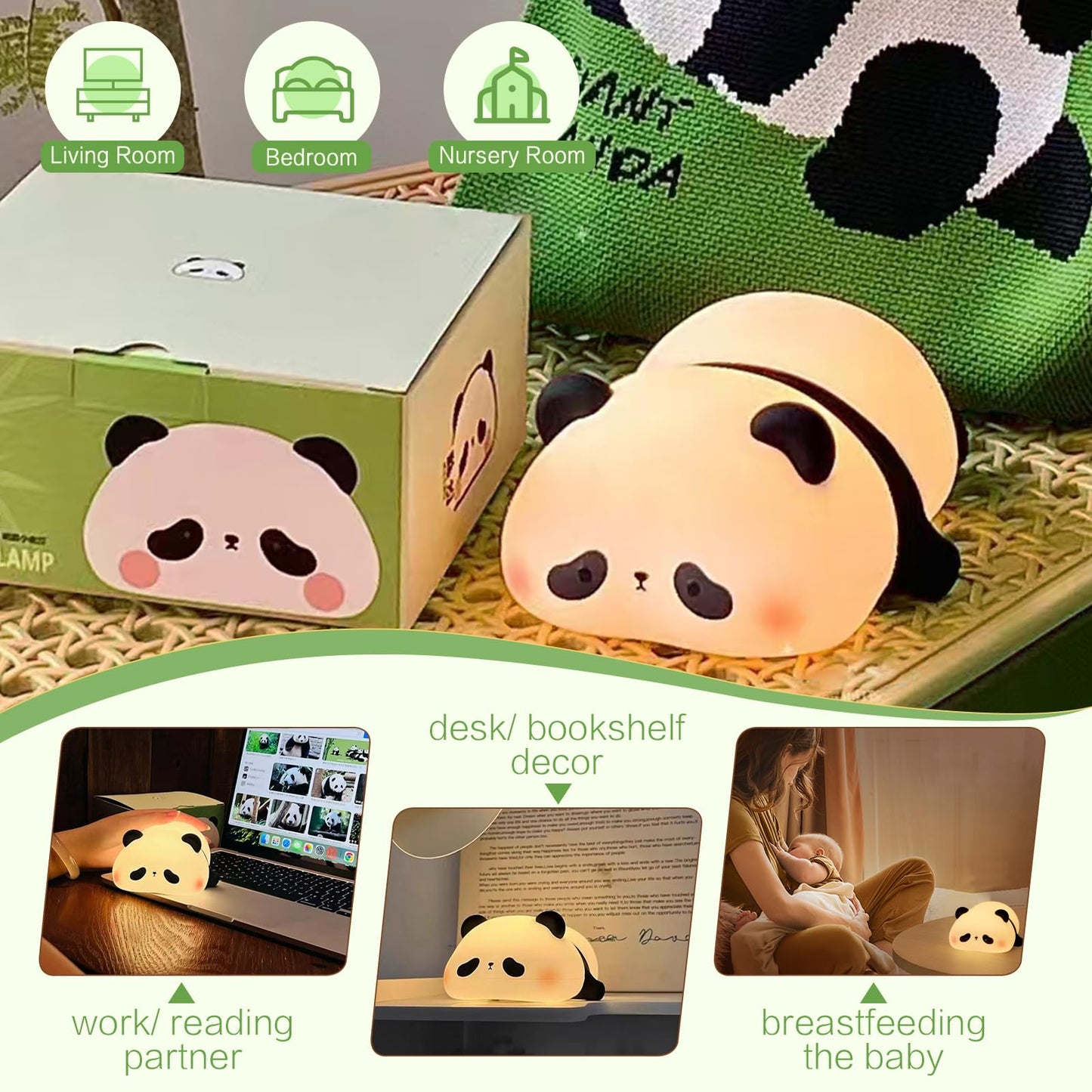 Yr Yrhh-Pet Panda Cute Night Light Led Panda Lamp Dimmable Novelty Animal Light Food Grade Silicone Squishy Nightlight Light Up Desk Decor For Bedroom College Dorm Boys Girls Cute Pandas Gifts