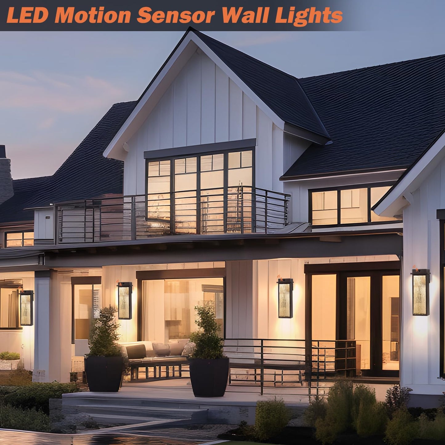 Venzblomia 20 Upgraded Motion Sensor Led Exterior Lighting Fixtures 2 Pack Large Black Dusk To Dawn Lights Outside Modern Outdoor Led Wall Sconce Lamps Waterproof Outside Patio Carriage Lanterns