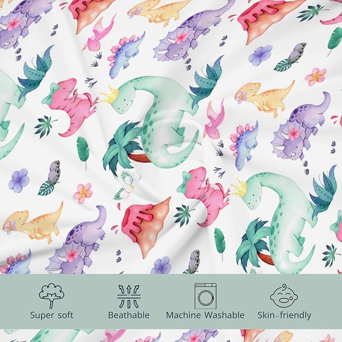 HawSkgFub Girls Dinosaur Changing Pad Cover for Baby Pink Purple, Dino Animal Tropical Diaper Change Table Covers, Ultra Soft Stretchy Breathable Safe Snug Fitted Changing Mat Sheets Fit 32"/34" x 16"