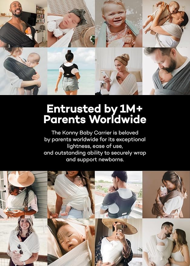 Konny Baby Carrier Flex SoftBreeze with Head Support - Adjustable, Easy to Wear Baby Wrap Sling, Perfect for Newborn Babies Essentials up to 44 lbs (M-4XL) - Blue Grey