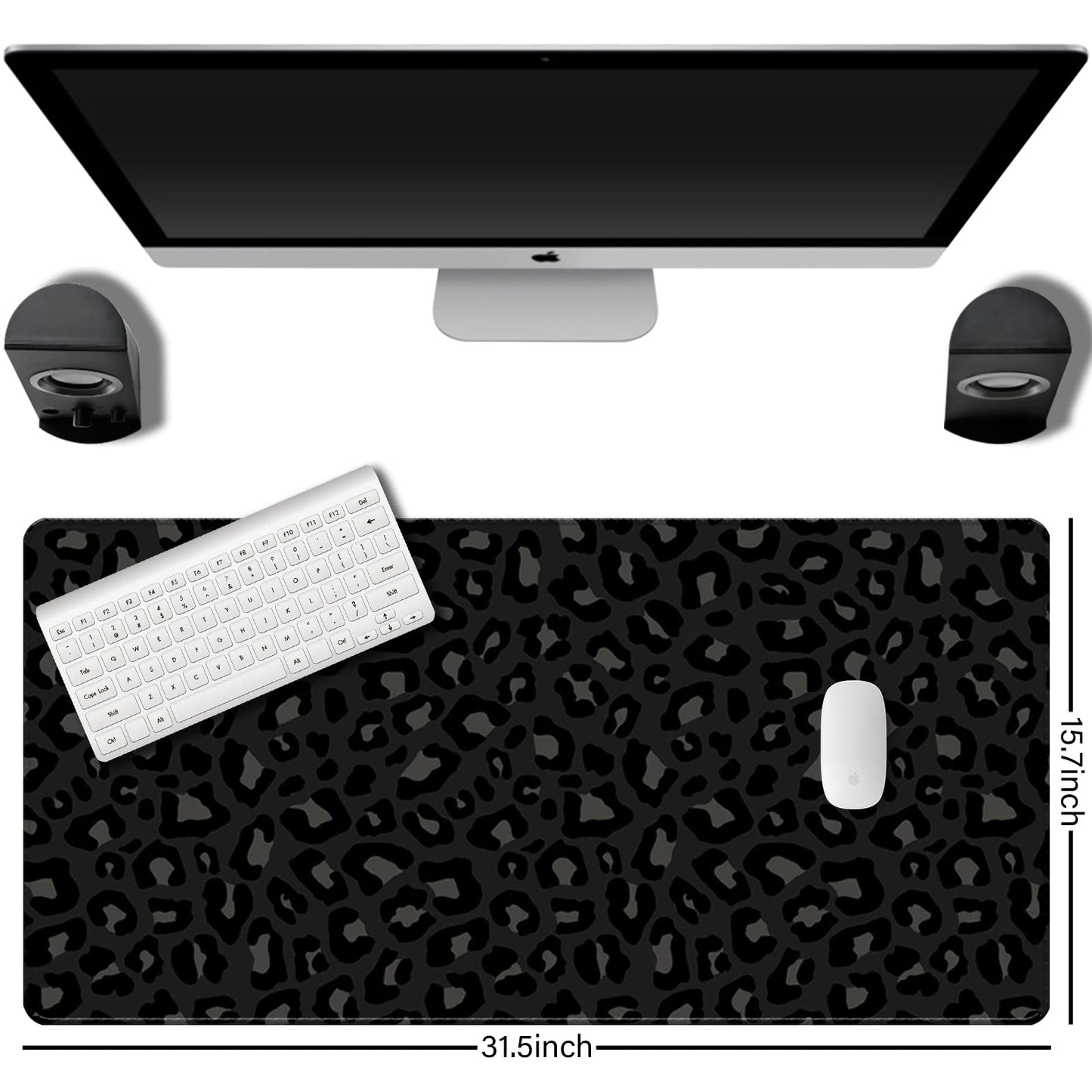 Deokke Extended Large Computer Gaming Mouse Pad Desk Mat(31.5×15.7 in),Desk Pad with Non-Slip Base and Stitched Edges for Work Office Large Gaming Mouse Pad Desktop Pad-Black Leopard Cheetah