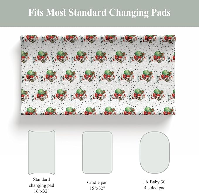 Vintage Christmas Santa Claus Gifts Baby Changing Pad Covers for Boys Girls Cute Santa Fitted Changing Table Cover Mats Winter Holiday Festive Soft Diaper Change Table Cover Sheets 32''×16''
