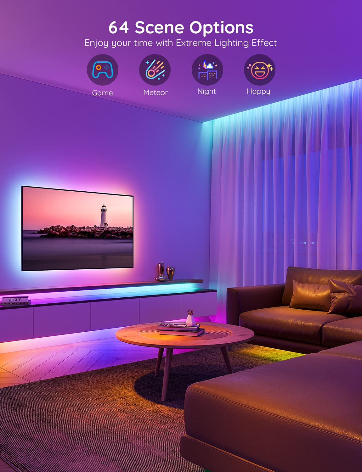 Govee LED Strip Lights RGBIC, 32.8ft Smart App Control, Segmented Color Control, Music Sync, Model H6126