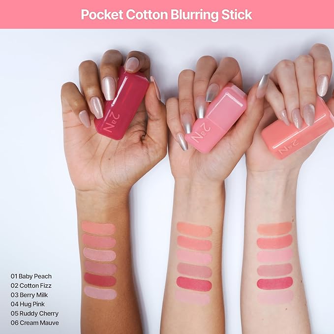 2aN Pocket Cotton Blurring stick (01 Baby Peach, 0.12oz) β 2-in-1 Lip and Cheek Soft Blur Stick, Cloudy Matte Finish, Tone-on-Tone Makeup, Lightweight Watercolor Texture