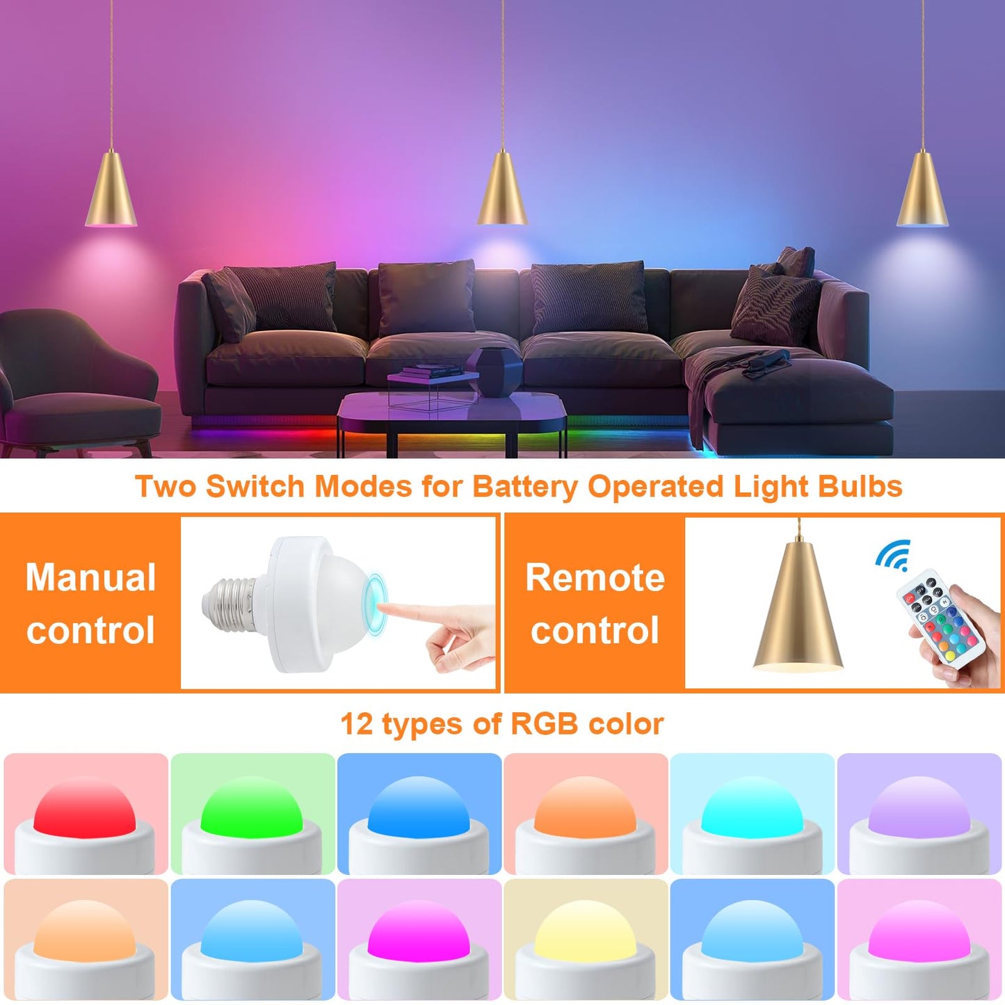 Dijiahua Gold Battery Operated Pendant Lights, 3 Pack, Remote Control, Wireless Rechargeable, Brass Metal Shade, Model P-JDH0117