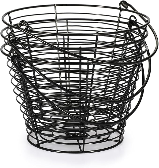 3 PCS 8" Black Round Wire Egg Baskets With Handle, Small Metal Egg Collecting Basket for Gathering Fresh Eggs, Chicken and Duck Eggs Hunting Basket Egg Holder Countertop