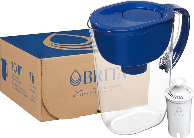 Brita Large Water Filter Pitcher for Tap and Drinking Water with SmartLight Filter Change Indicator, Includes 1 Standard Filter, BPA-Free, Lasts 2 Months, 10-Cup Capacity, Mazarine Blue