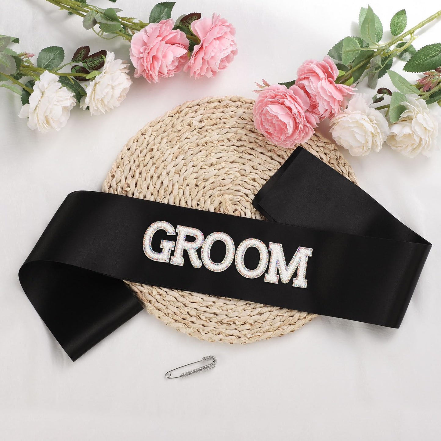 Etercycle Groom Sash, Bachelor Party Sash Wedding Decorations, Glitter Black Groomie Satin Sash For Wedding Engagement Party Fav