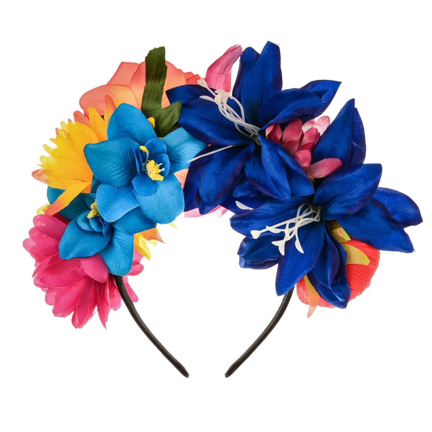 June Bloomy Mexican Flower Headband Halloween Cinco De Mayo Party Costume Day of The Dead Headpiece(Red Pink Orange Blue)