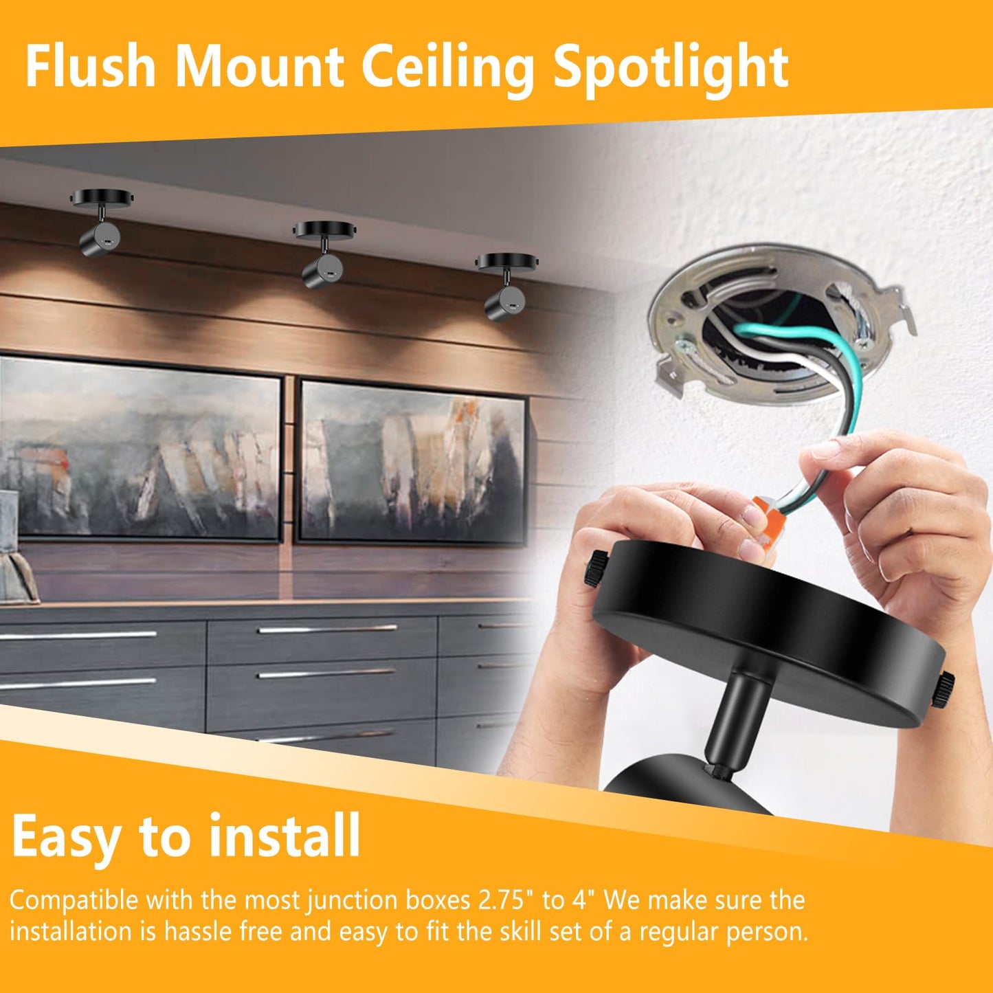 TuyuBEE LED Ceiling Spotlight Flush Mount, Adjustable Directional, Dimmable, 10W 800lm, Black, Model T-CL10W-B-R