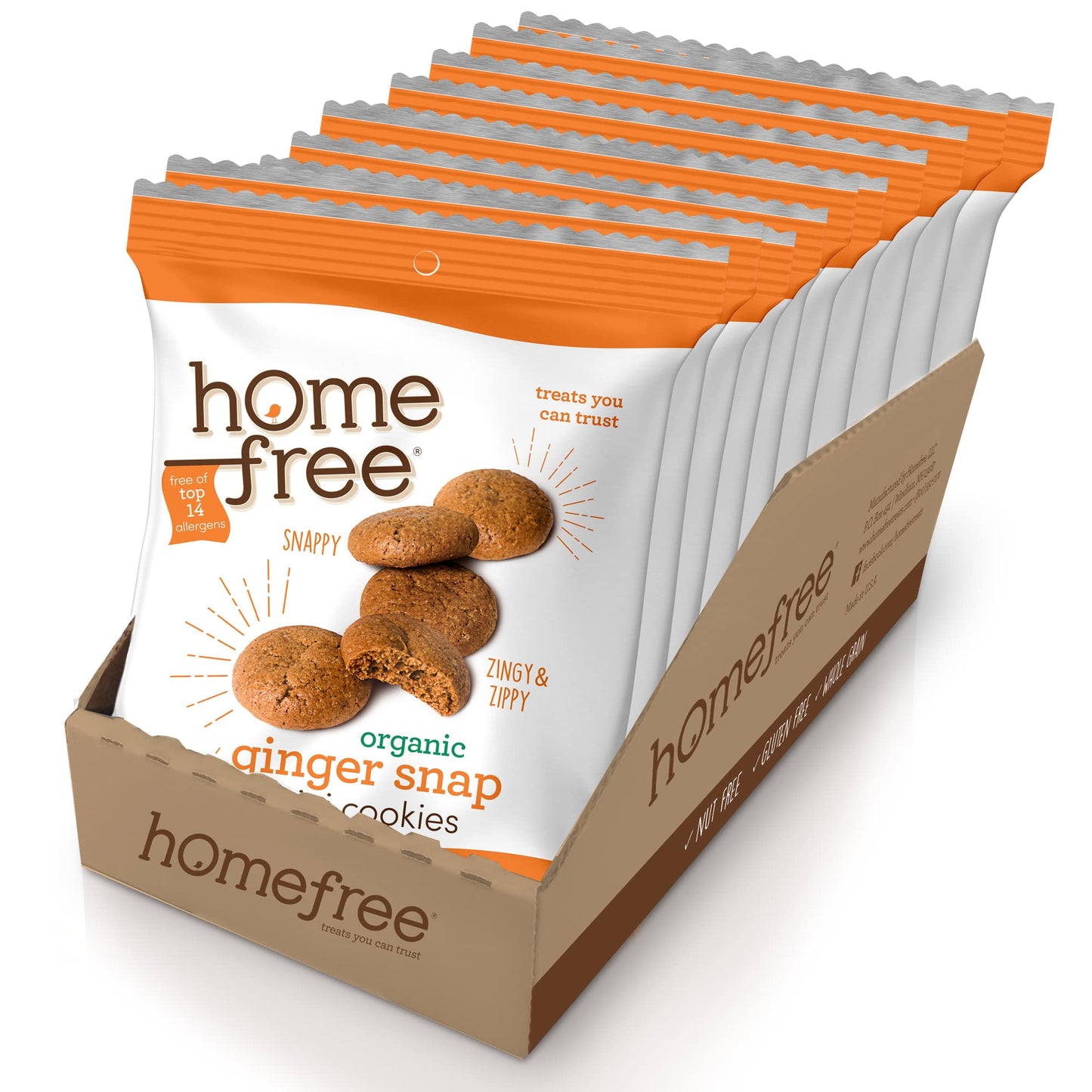 Homefree Mini Ginger Snap Cookies, Organic, Gluten Free, Nut Free, Vegan, Individually Wrapped Packs, School Safe and Allergy Fr
