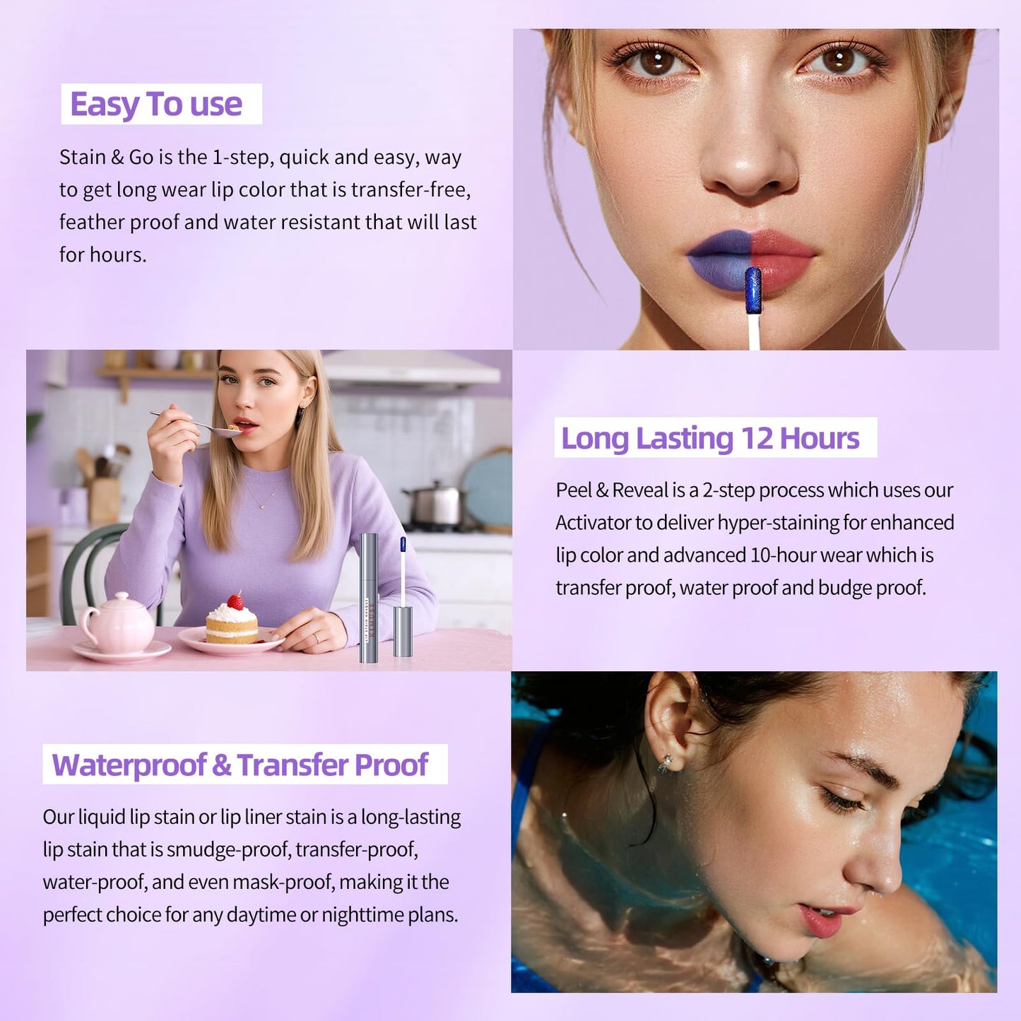 KIMUSE Lip Stain Masque: Peel Off Lip Stain Long Lasting Waterproof 12HR Transfer Proof & Hydrating Tint, Instant Lip Color With