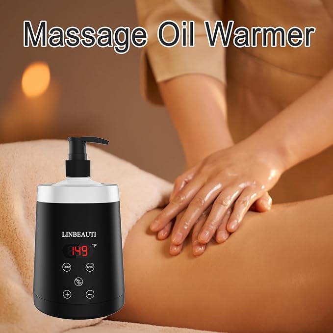 Massage Oil Warmer Bottle Professional Lotion Warmer for SPA, Automatic Oil Warmer Heated Oil Lotion Cream for Salon, Barber Shops, Home, with Two Oil Bottle Dispenser (black)