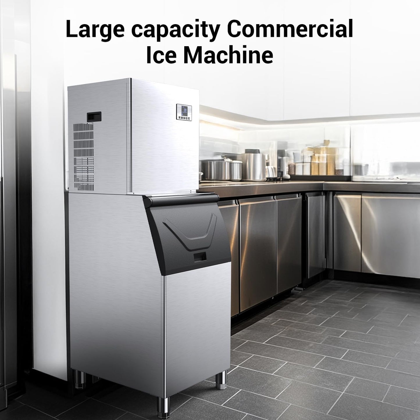Commercial Ice Machine 680LBS/24H with 560LBS Storage Bin, Large Industrial Ice Maker, Self-Cleaning, Timing Function, 210 Ice Cubes in 5-15min, Adjustable Ice Thicknesses