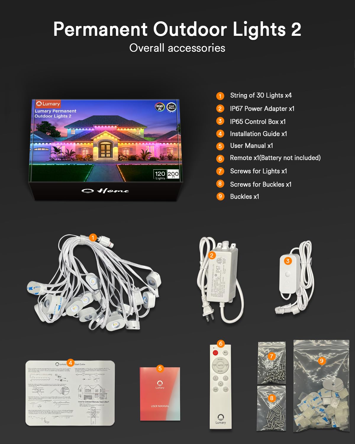 Lumary Permanent Outdoor Lights 2 With Remote 200Ft With 120 Rgbaicw Leds 7200Lm For Daily & Accent Lighting 110+ Scene Modes For Christmas Decor Ip67 Waterproof Work With Alexa Google White