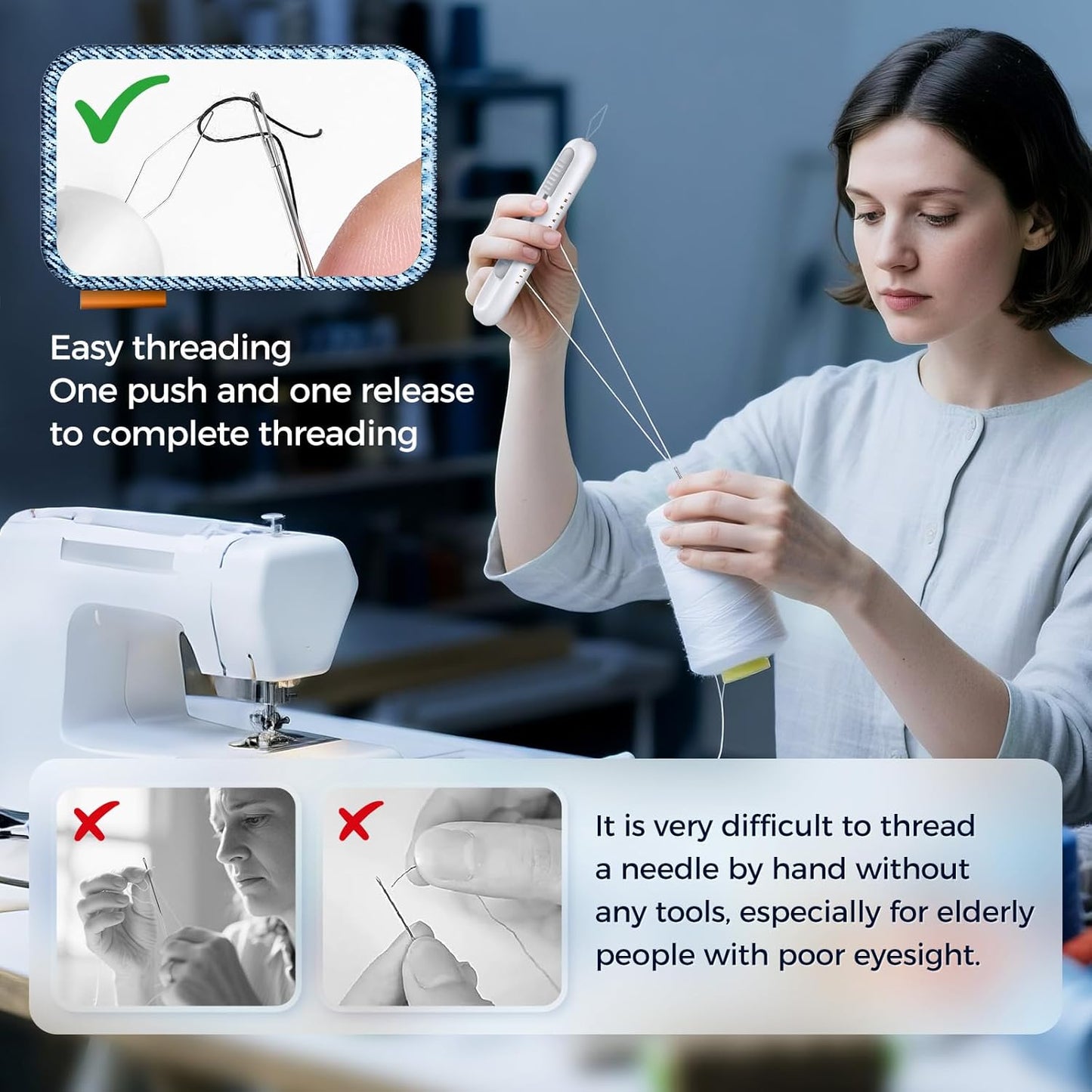 2 in 1 Needle Threader Seam Ripper Tool for Easy Needle Threading and Stitch Removal, Multifunctional Hand Sewing Tools Automatic Threading Tool Stitch Ripper (Beige & Green & White)