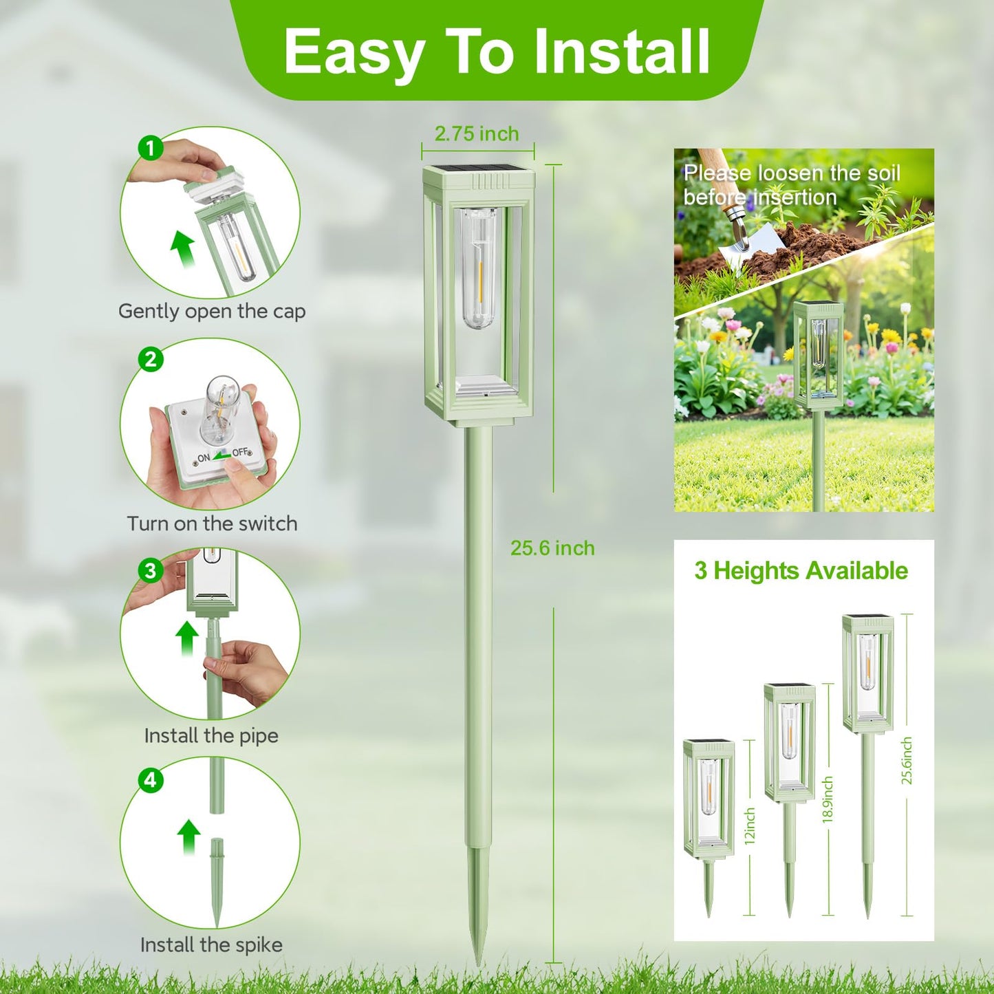 Bright Solar Pathway Lights Outdoor Waterproof 4 Pack Upgraded Solar Lights 15+ Hours Runtime Garden Light Auto On/Off Lighting For Outside Yard Walkway Driveway Landscape Warm White-Green Shell