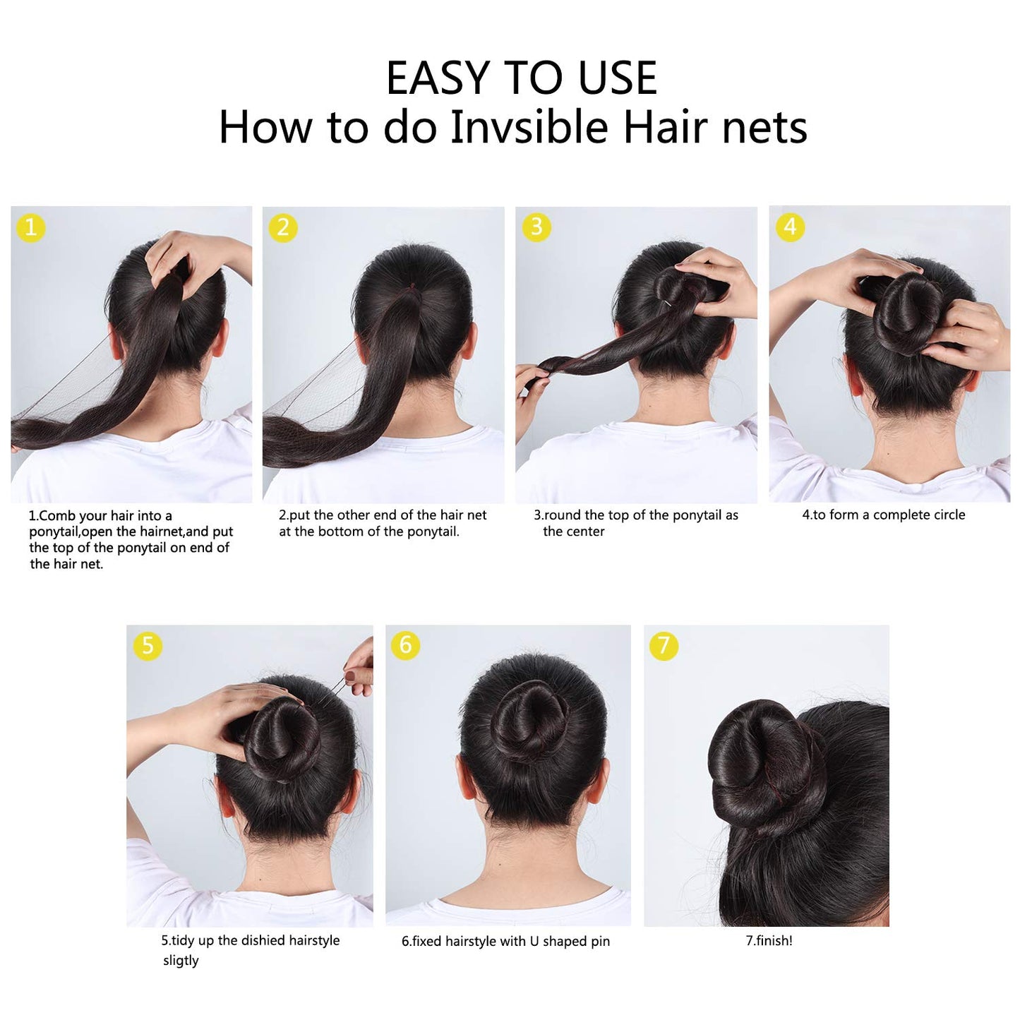Zonon Hair Nets 50Pcs Invisible Elastic Edge Mesh, 50cm Individual Package, for Women Bun Suitable Occasions, with 40Pcs U Shape