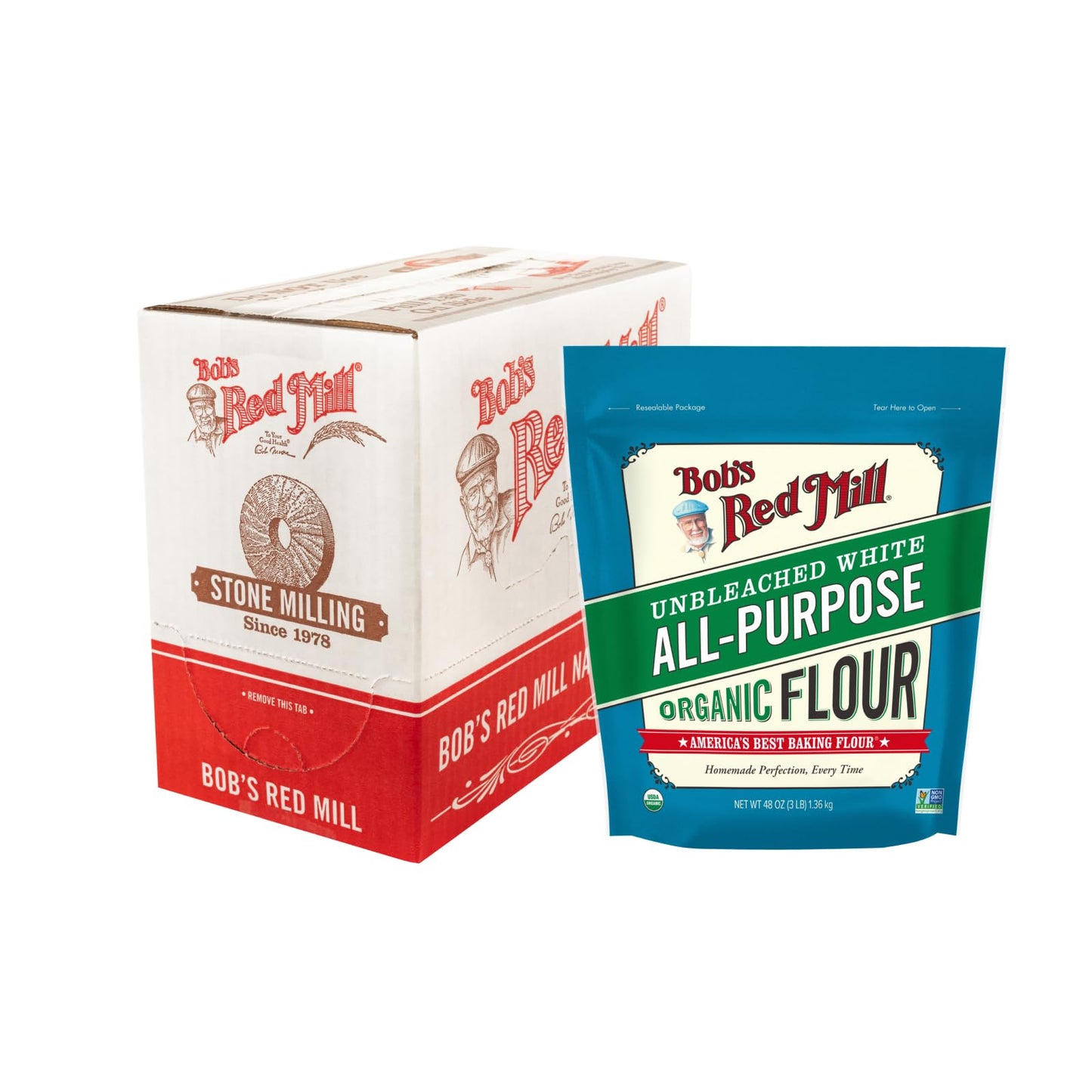 Bobs Red Mill Organic All Purpose Unbleached Flour 3 Pound (Pack of 4) - Non-GMO Vegan Unbromated Unenriched