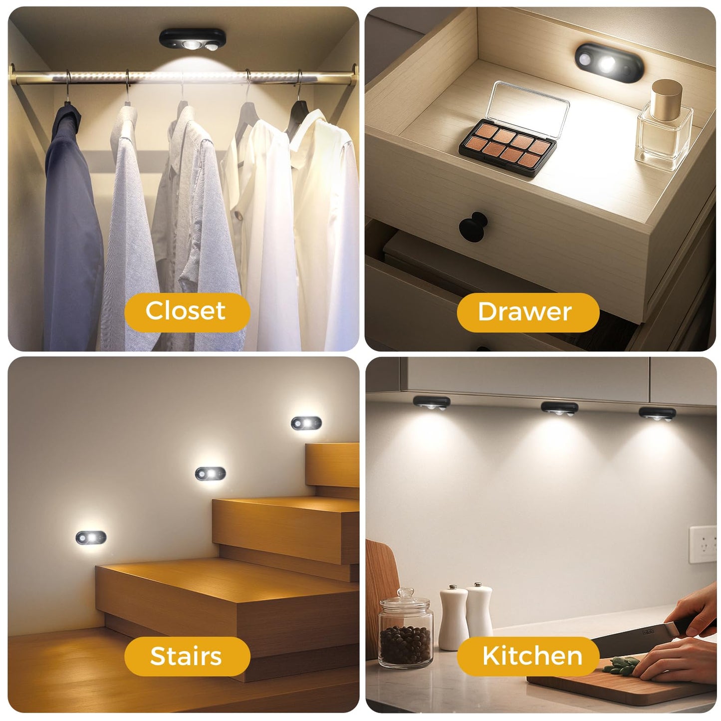 Glaresbot Led Motion Sensor Puck Lights Small Rechargeable Under Cabinet Light Dimmable Daylight White Closet Lights Wireless Under Cabinet Lighting For Drawer Kitchen (6 Pack)