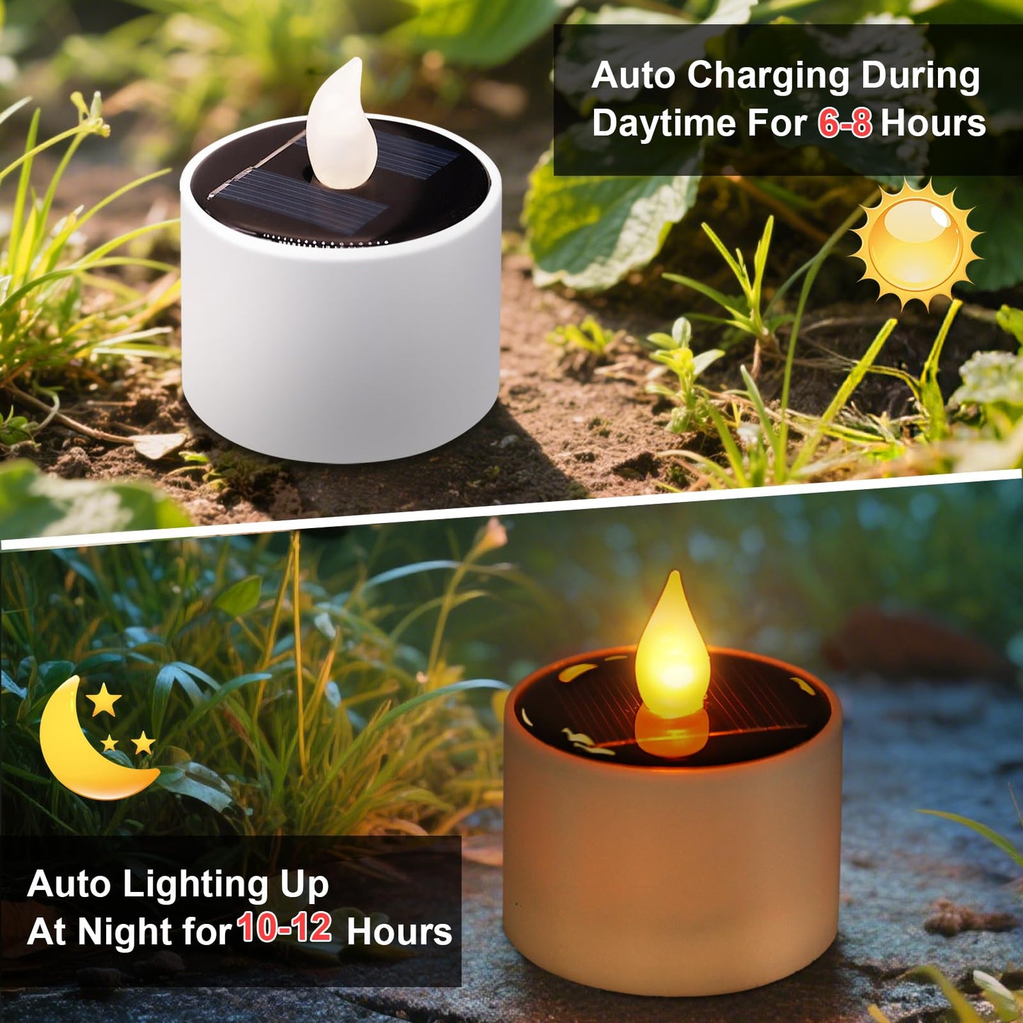 Solar Tea Lights Outdoor - 10 Pack Waterproof Rechargeable Dusk To Dawn Outdoor Lighting Flameless Flicker Reusable Led Solar Ca