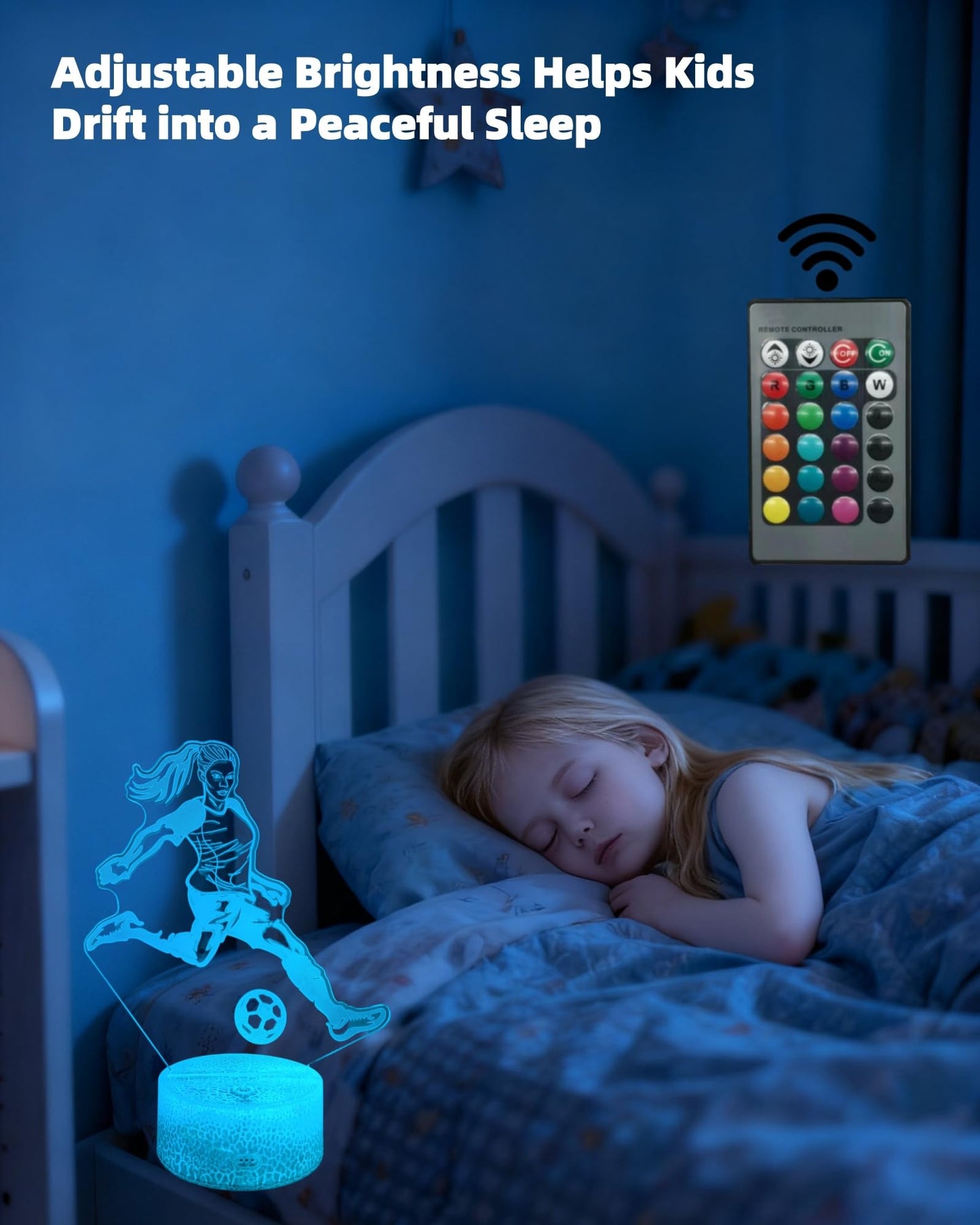 Kenmaca 3D Soccer Player Night Light, Multicolor, Dimmable, Touch & Remote Control, 5.78 x 8.54 x 1.96 inches