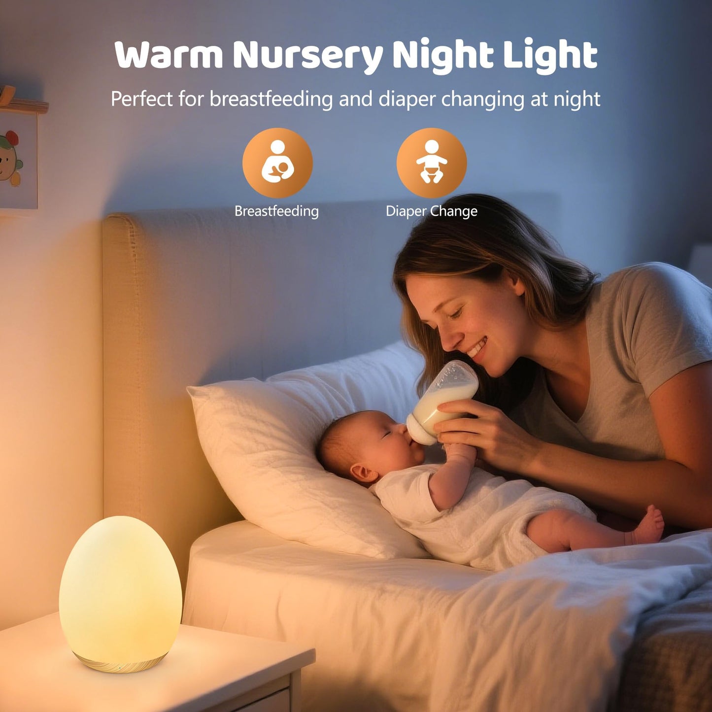 MediAcous Night Light for Kids, 7 Color Changing, Dimmable, Rechargeable, Touch Control, Wood Grain