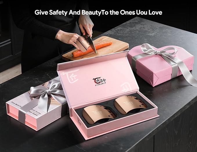 Stainless Steel Finger guards for cutting food, Finger Protectors for Slicing as Gift for Couple, Women or Mom with Gift Box Rose Gold
