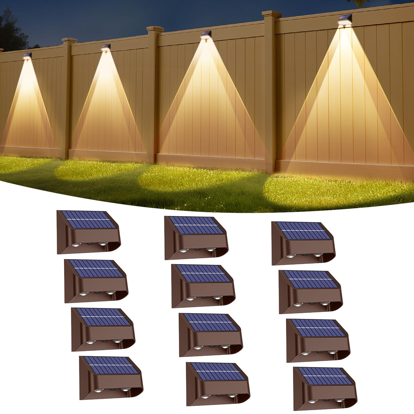 Super Long Lasting Solar Fence Lights Outdoor,Deck Lights Waterproof,Perfect for Winter and Rainy Days,Dusk to Dawn High Brightn