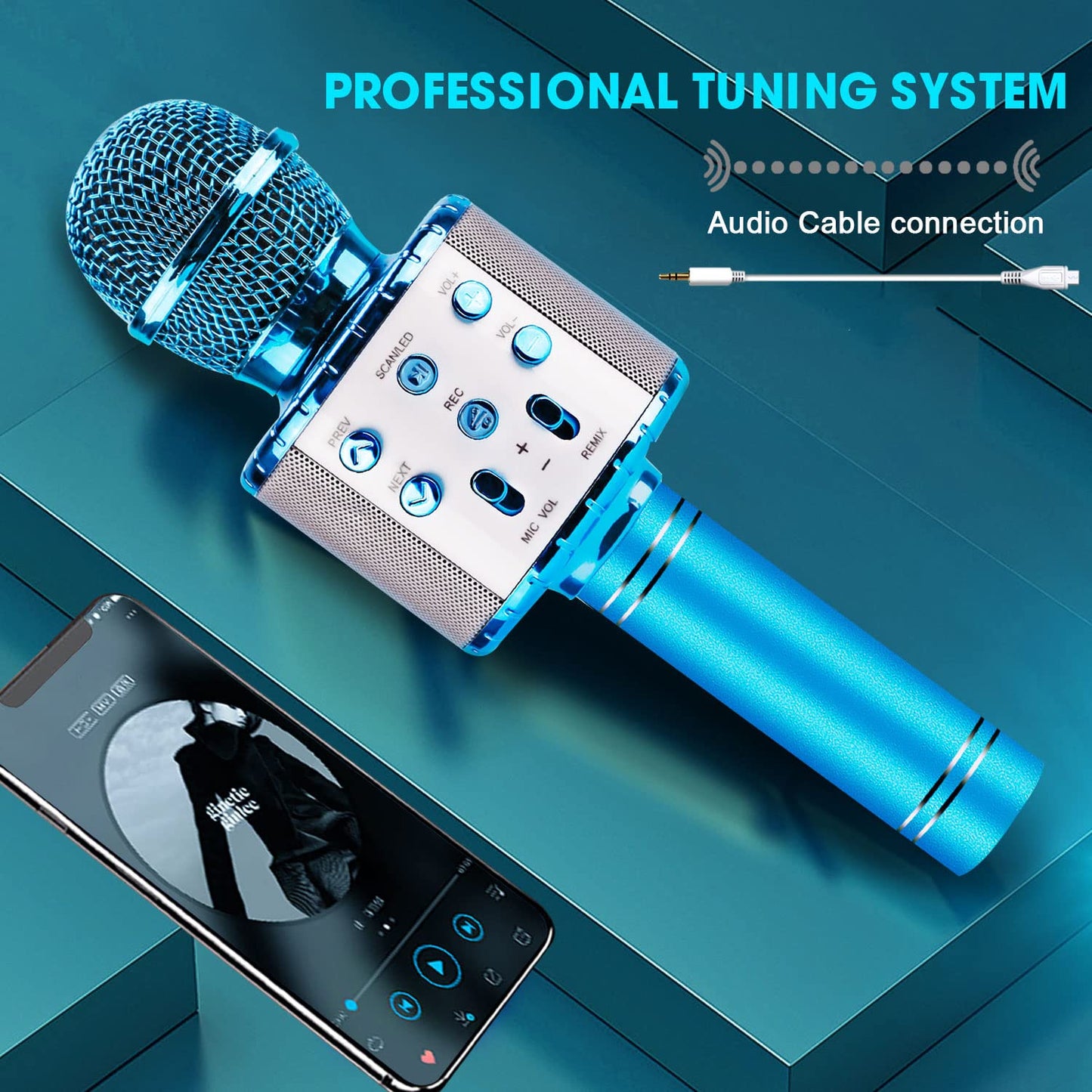 Bluefire 4 In 1 Karaoke Wireless Microphone With Led Lights, Portable Microphone For Kids, Great Toys For Kids, Girls, Boys And