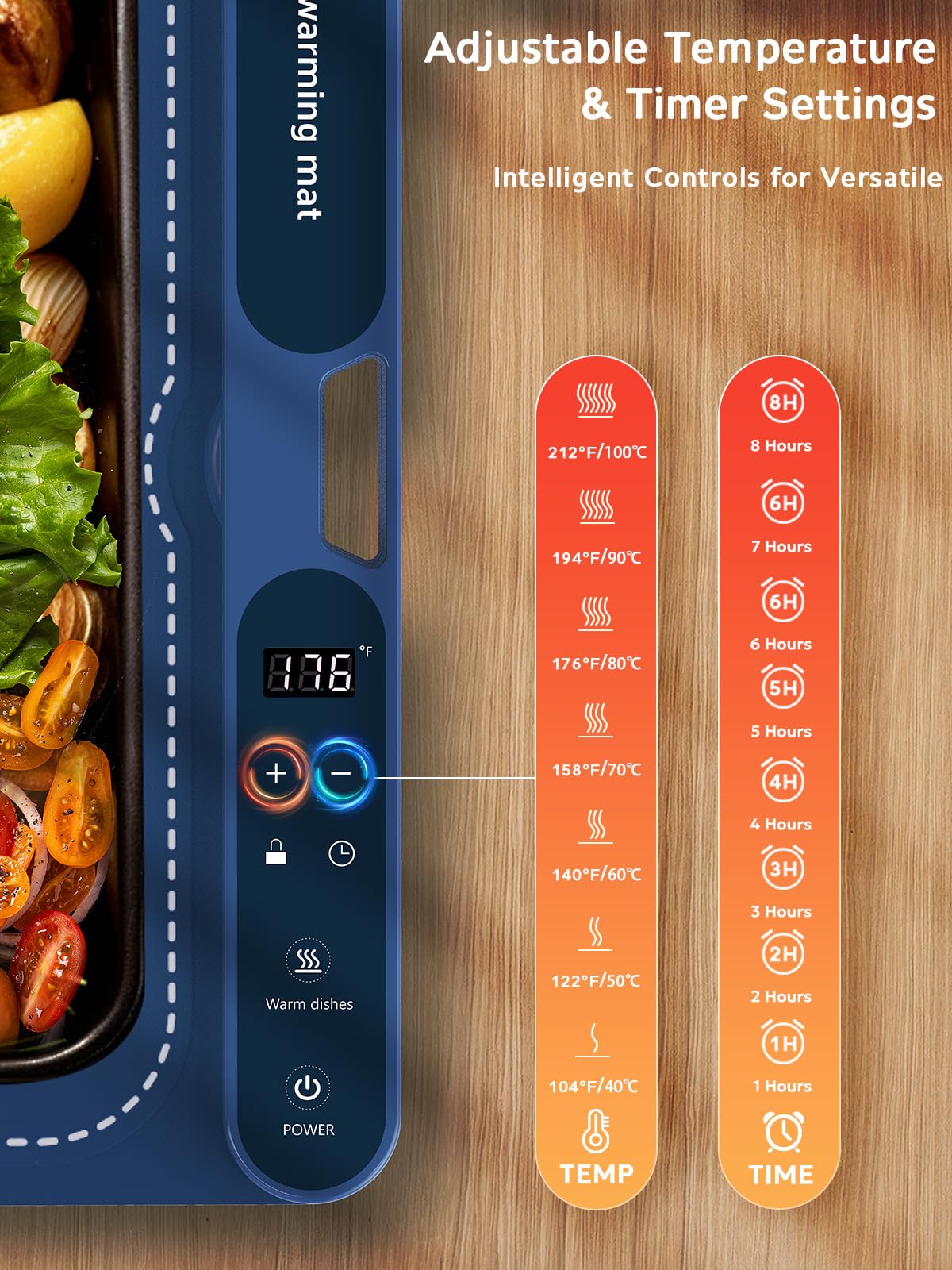 FZF Warming Mat for Food Extra Large, 40"x15" Food Warmers for Parties Buffet, with 7 Temp Level and 9 Timer Setting, Rollable Silicone Electric Warming Tray for Home, Gatherings (Blue)