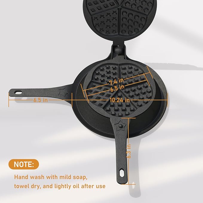 Cast Iron Waffle Maker with Low Base, Retro Waffle Iron with Five Waffles Shapes, Pre-Seasoned Two Piece Hinged Non-Drip Double Rim for Stove Top or Grill Makes (Waffle Irons-1)