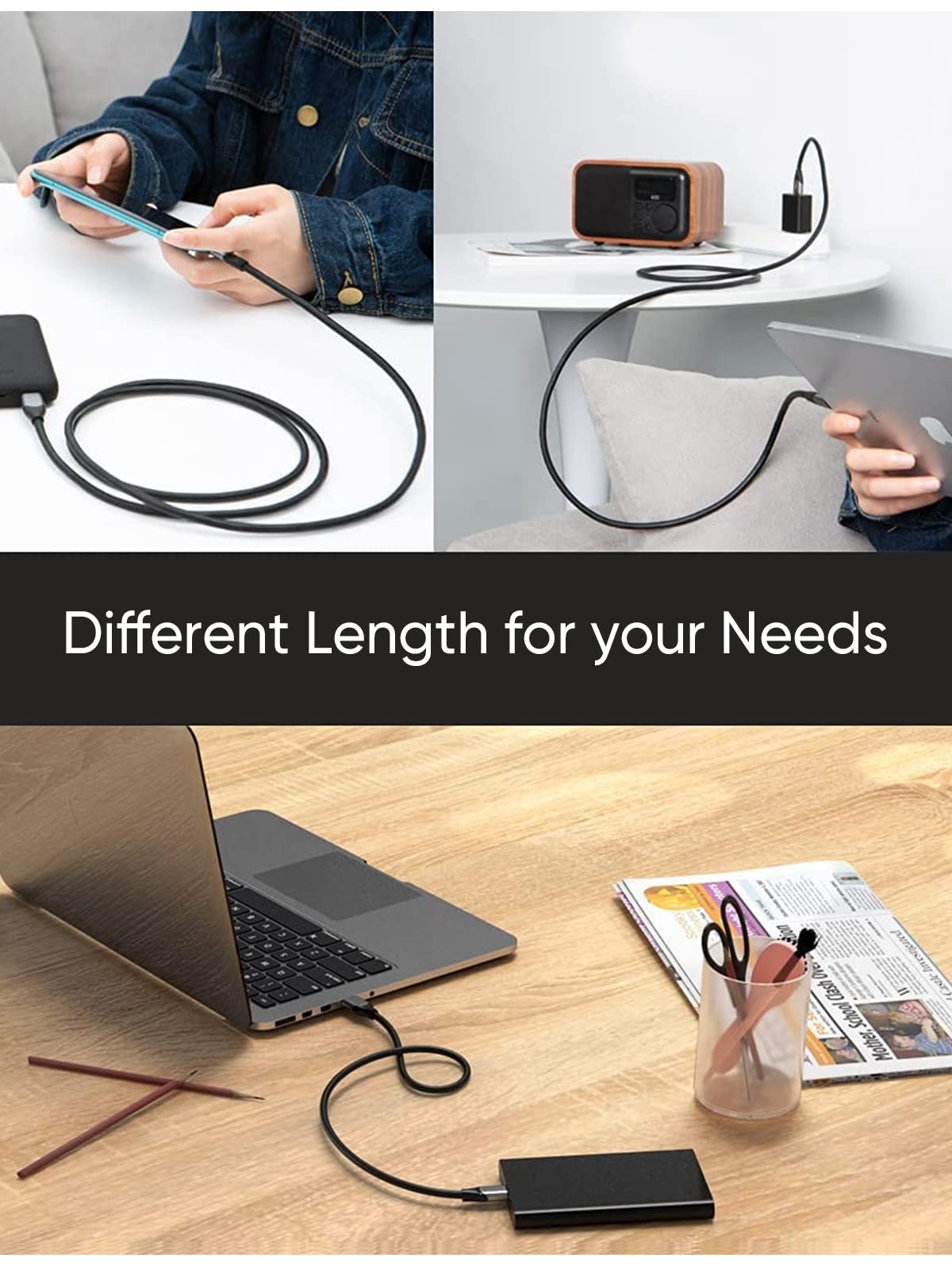 Cablecreation Usb C Data Cable 1.6Ft, Usb-A 3.2 Gen2 10Gbps, 3A Fast Charging, Support Android Auto & Carplay, Type-C External S
