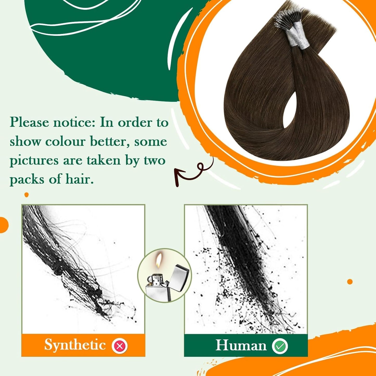 Easyouth Nano Extensions Human Hair Invisible Nanos Tip Hair Extensions Real Human Hair Dark Brown Nano Beads for Hair Extension
