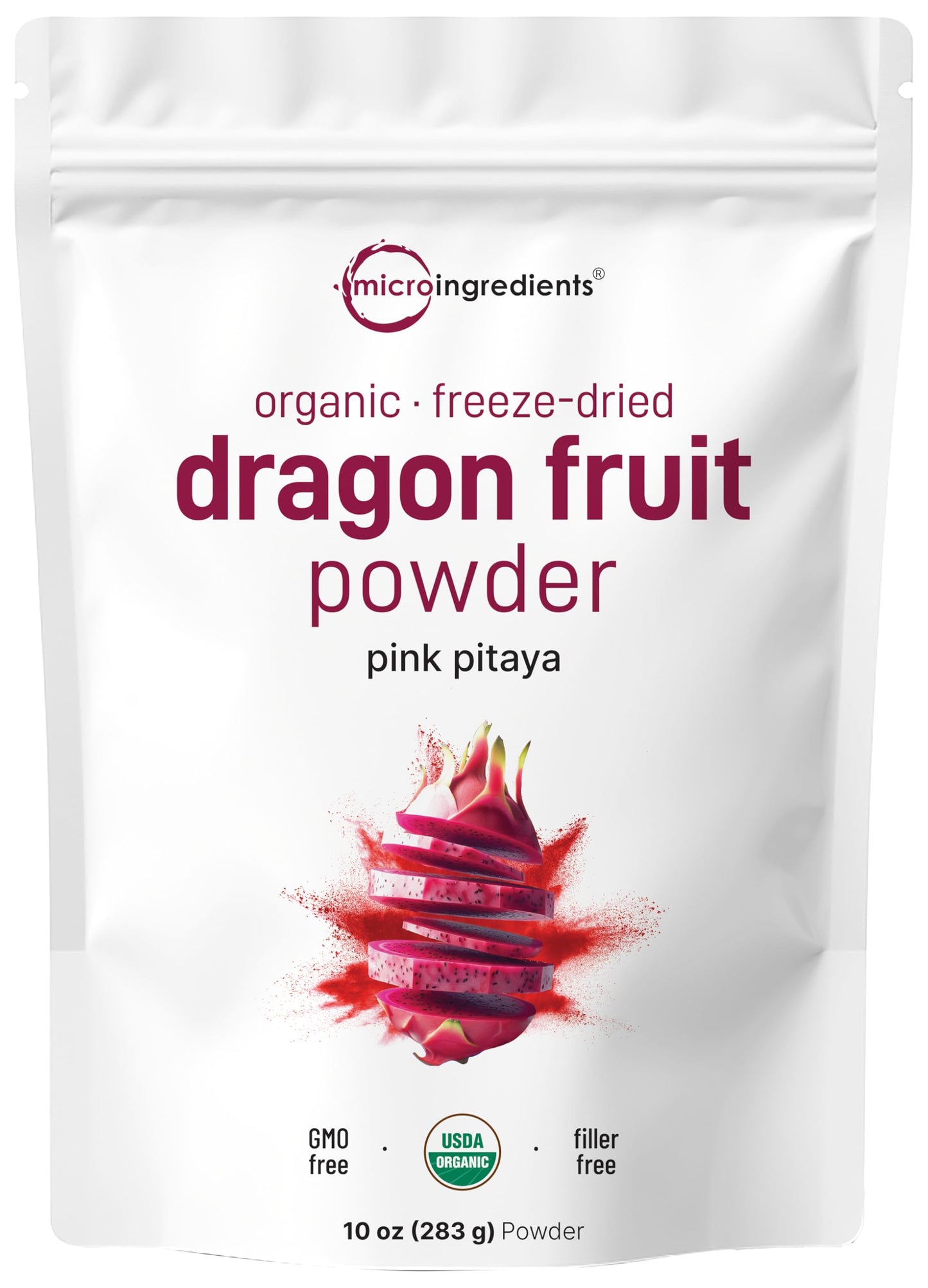 Organic Dragon Fruit Powder, 10oz | 100% Natural Fruit Powder | Freeze-Dried Pink Pitaya Source | No Sugar & Additives | Great F