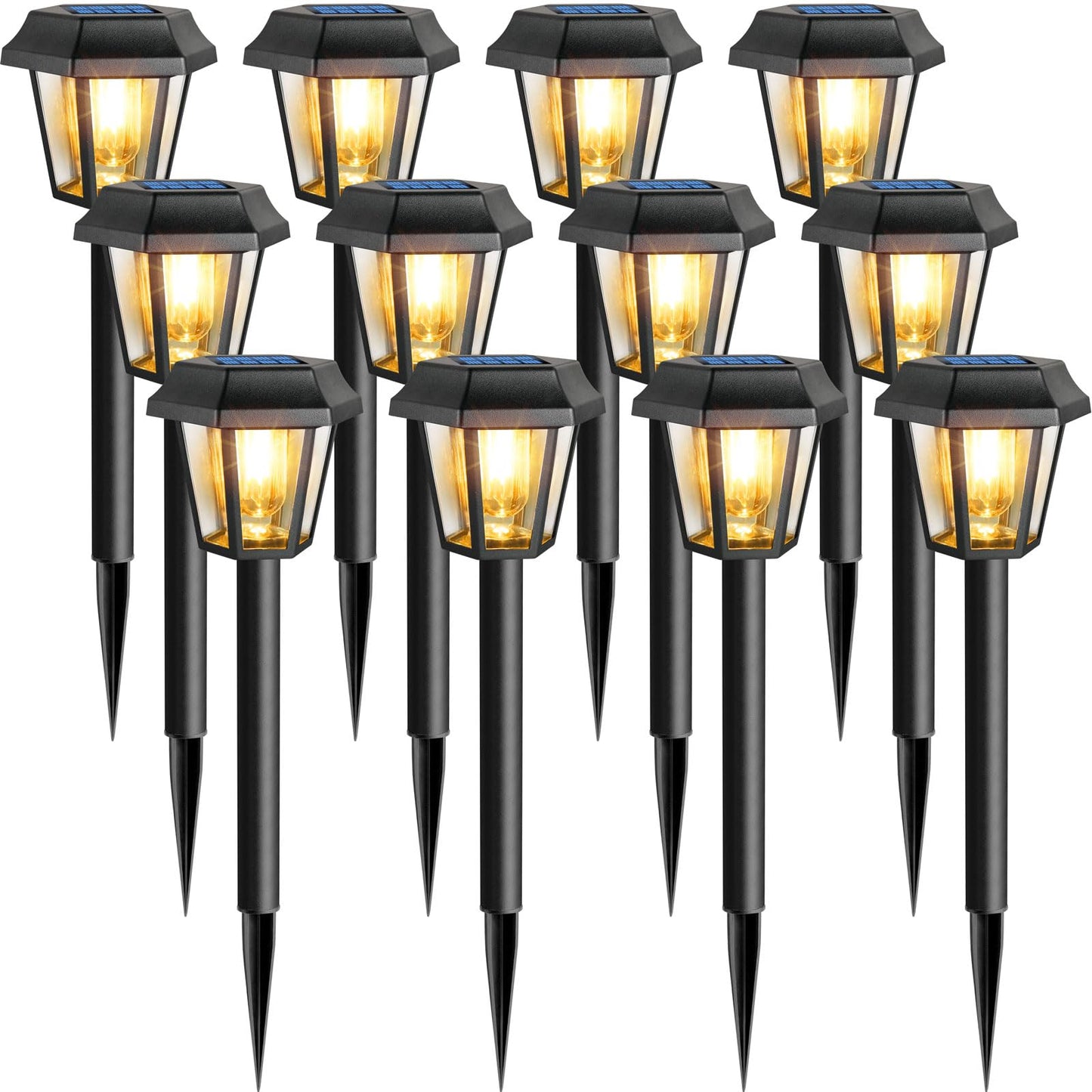 Solar Pathway Lights Outdoor 12 Pack Solar Lights Outdoor Waterproof With 3000K Tungsten Filament Bulb Decor Driveway Lighting For Yard Garden Landscape Walkway Path Lawn FatherS Day (Warm White)