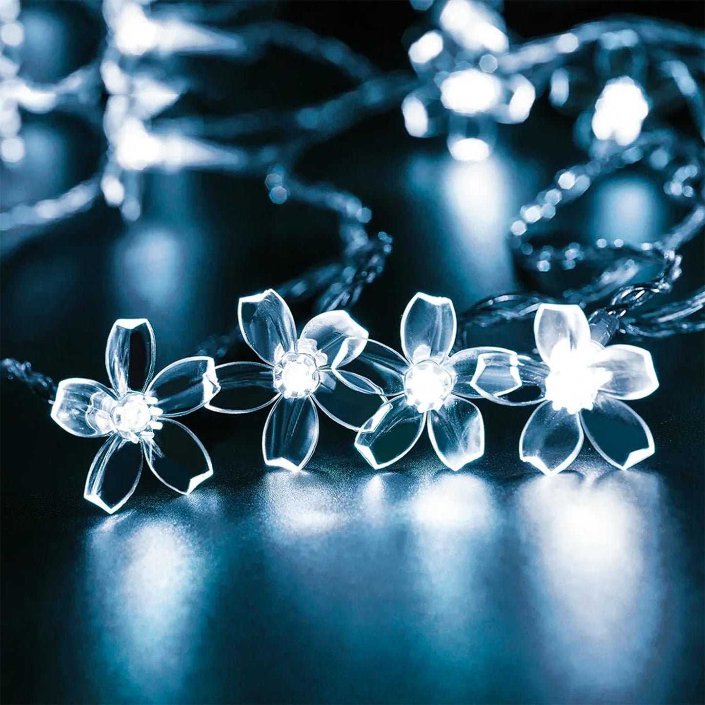 JACUXLSS Fairy Cool White Flower String Lights, 33ft 100 LED Plug in 8 Lighting Mode Cherry Blossom Indoor Wall Ceiling Window D