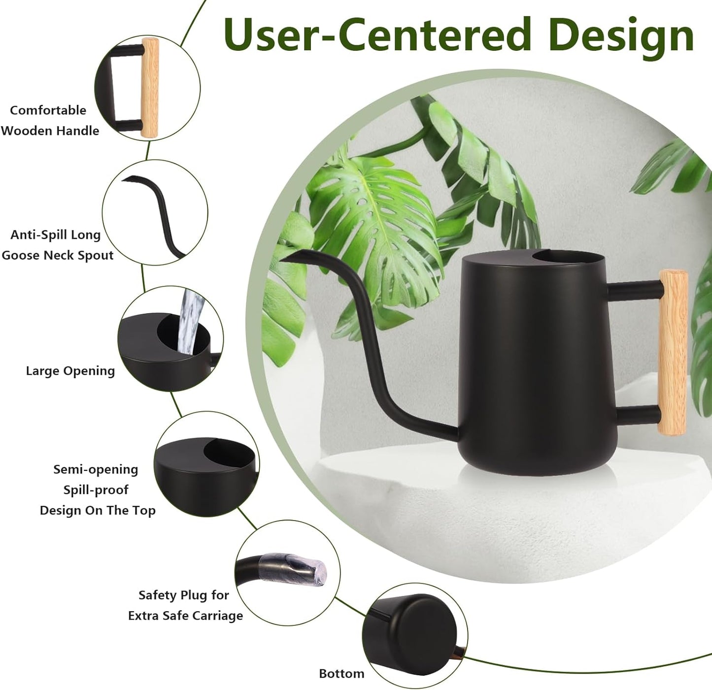 Plant Watering Can,35oz Metal Watering Can,Stainless Steel Indoor Plants with Long Curved Spout,Small Bonsai Outdoor Garden Modern Decorative(Black)