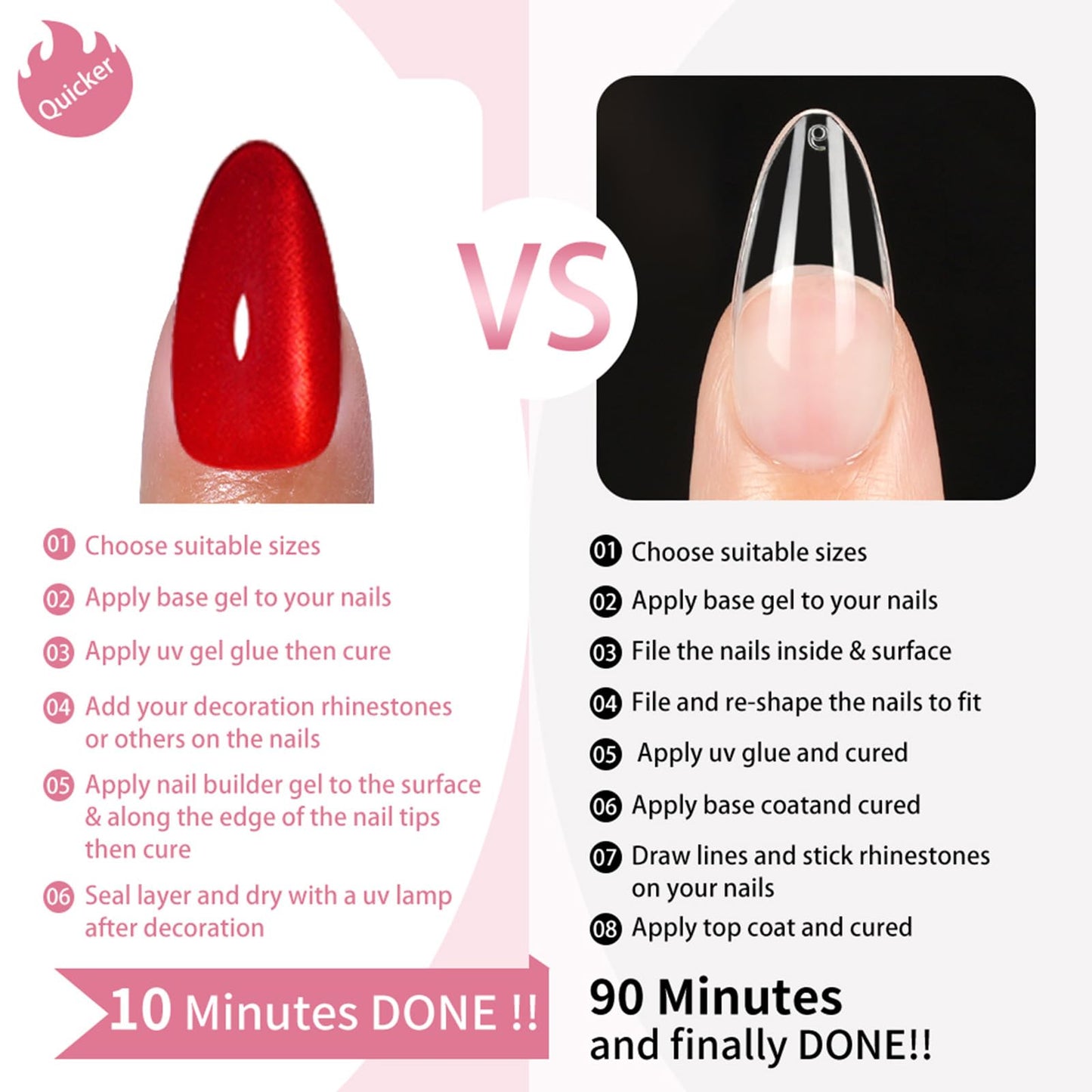 MRSCOL Press on Nails-Fiery Red,32 Pcs Press on Nails Almond,Press On Nails Short Reusable 16 Sizes - 32 Nail Kit with Glue