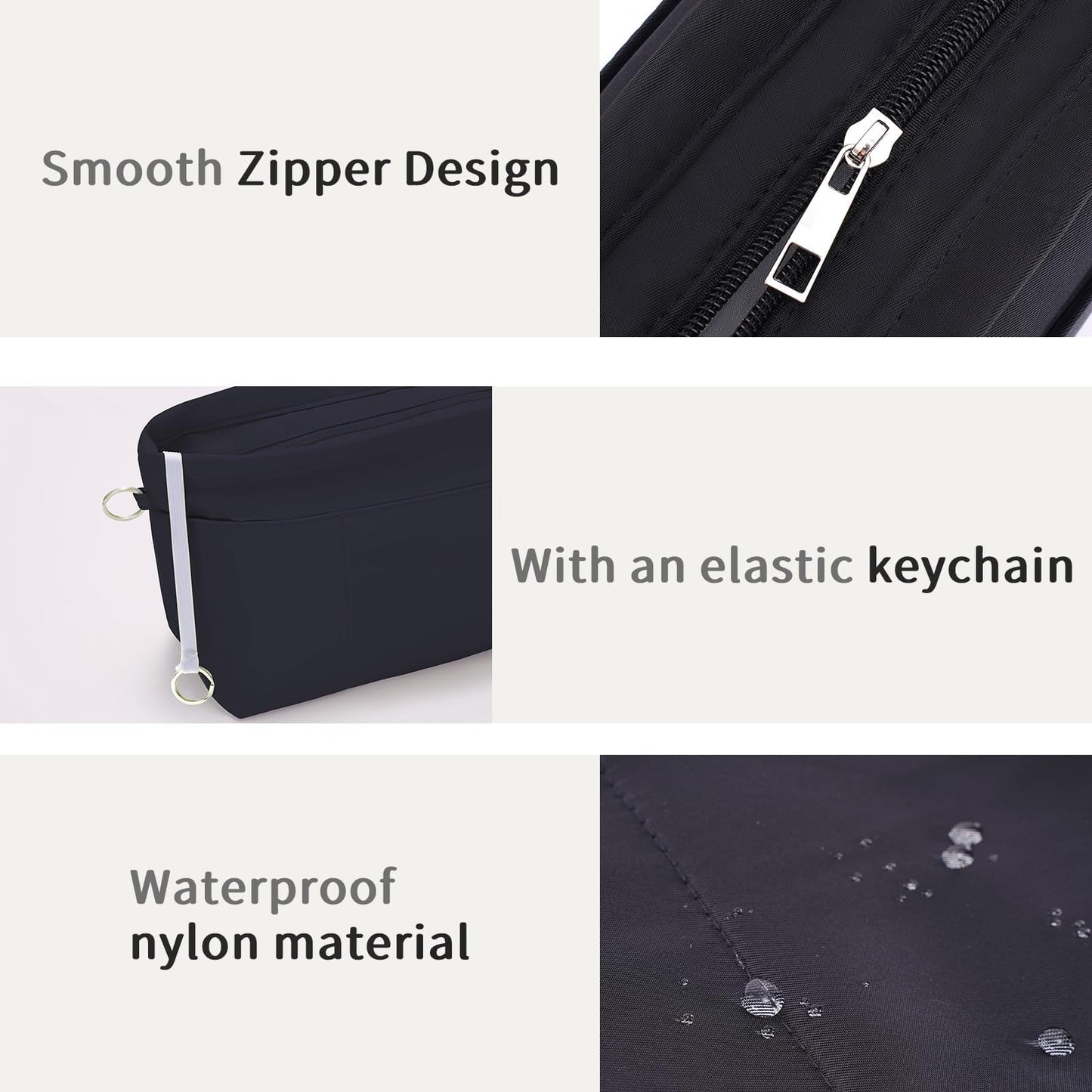 HyFanStr Purse Organizer Insert with Zipped Top for Tote Bag, Handbag Shaper with 13 Pockets, Black L