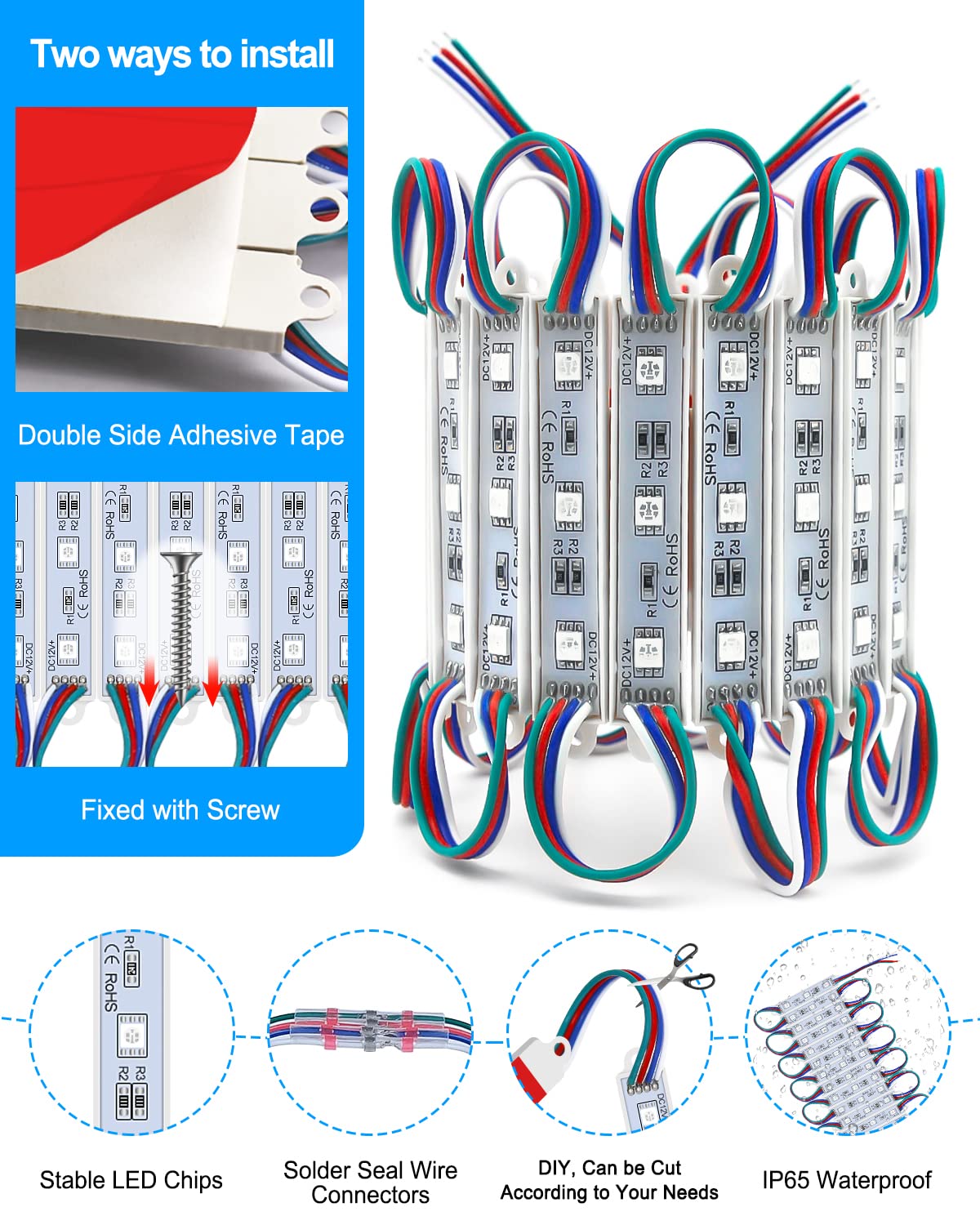 Pomelotree LED Storefront Lights for Business Waterproof Decorative Light for Advertising Letter Signs 4 Set 5050 SMD Window Strip Lights 40ft 80 Pieces LED Module Lights
