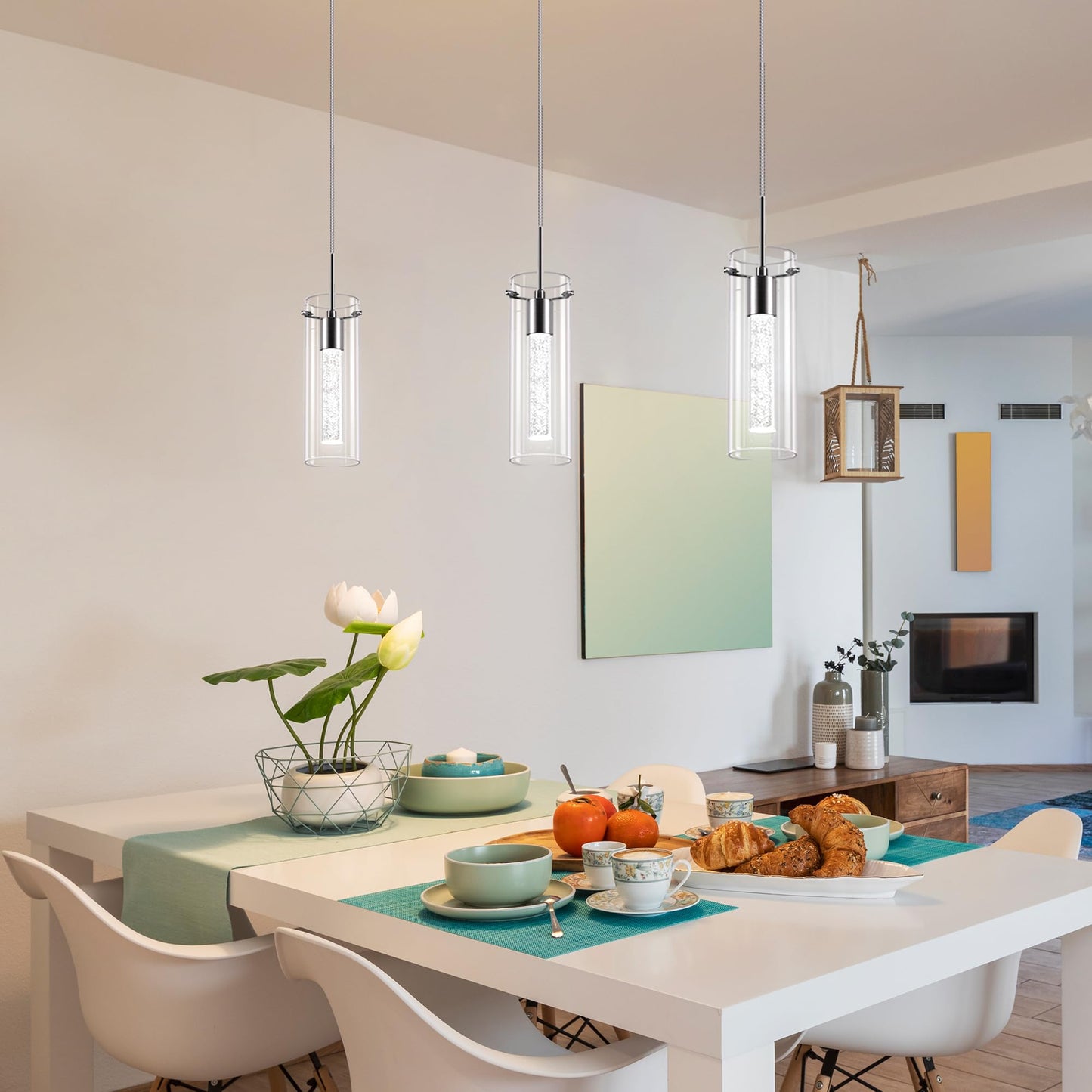 Esfos Pendant Ceiling Light Fixture, 1-Light Integrated Kitchen Hanging Light, Glass, Nickel-Cold, 1 Pack