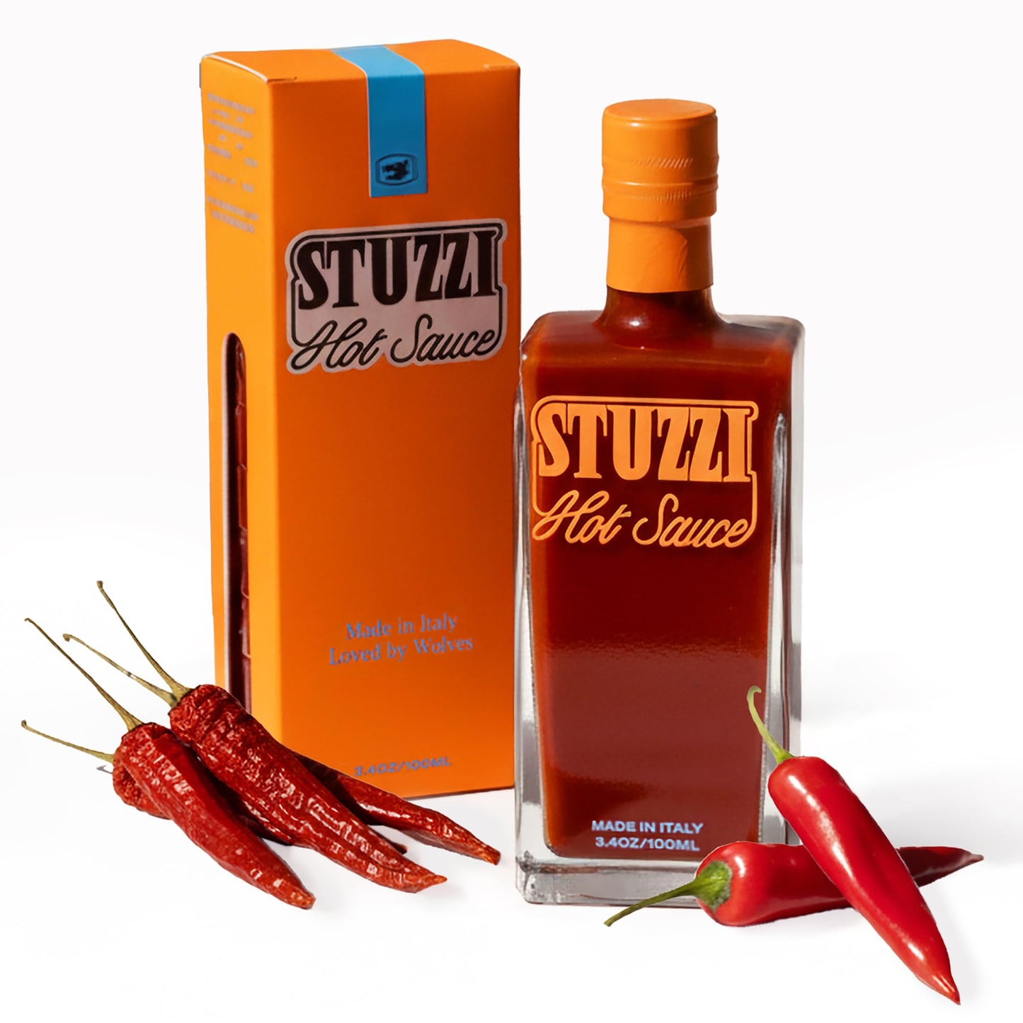 Stuzzi enhanced Italian Hot Sauce Small-Batch Craft Sauce Dried Campanian & Cayenne Peppers Medium Heat on Pizza Tacos + More Vegan Non-GMO No Preservatives Spicy Holiday Gift 3.4 oz Glass Bottle